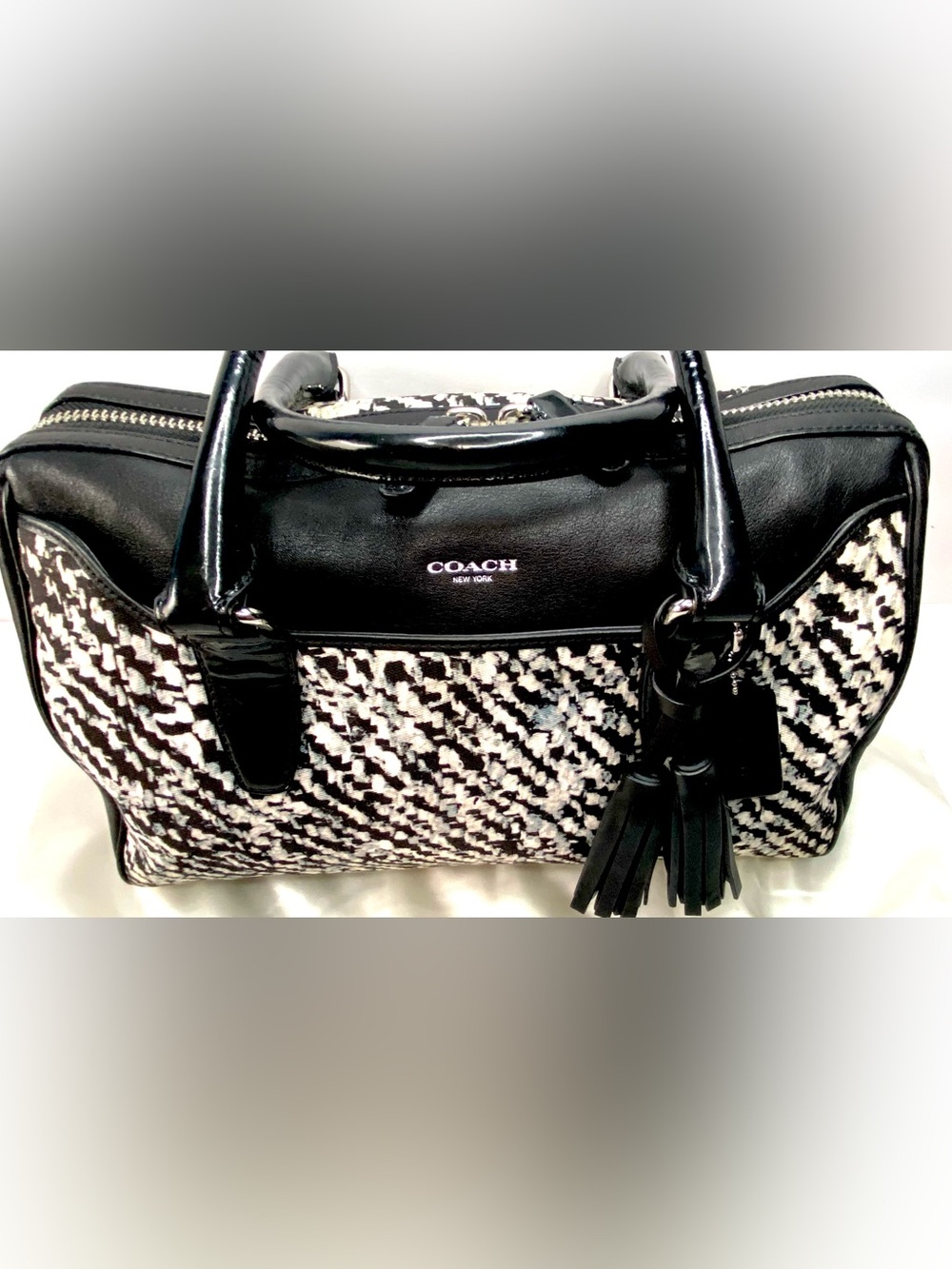 Coach 2013 Black & White Patterned Satchel with Leather Trim - Picture 3 of 12